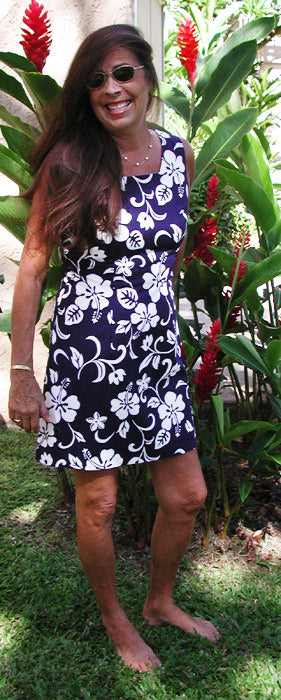 Clearance – Women’s A-Line Dress – Classic Hibiscus Print – Slimming Bodice