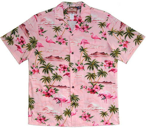 Pink Flamingo Hibiscus Men's Hawaiian Shirt
