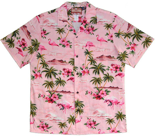 Pink Flamingo Hibiscus Men's Hawaiian Shirt