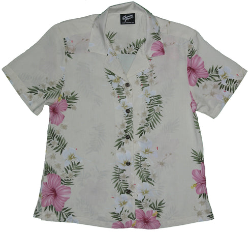 Paradise Lei Panel Women's Hawaiian Camp Shirt – 100% Rayon, Made in Hawaii | RJC
