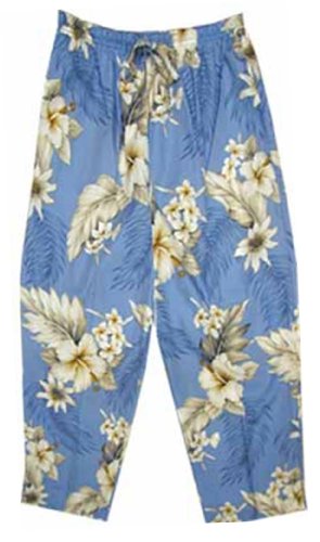 Pacific Legend Womens S to XXL Plumeria Hibiscus Feather Fern Capri Pants