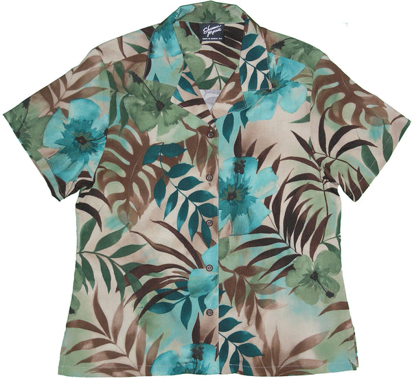 Watercolor Tropics Women's Hawaiian Camp Shirt – 100% Rayon, Made in Hawaii | RJC