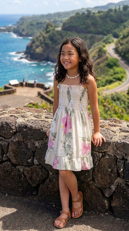 Paradise Lei Panel Girls Hawaiian Smocked Dress