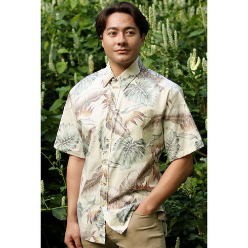 Aloha Leaves Reverse Print Hawaiian Cotton Mens Shirt