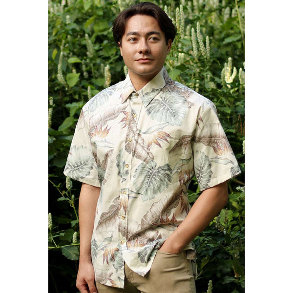 Aloha Leaves Reverse Print Hawaiian Cotton Mens Shirt