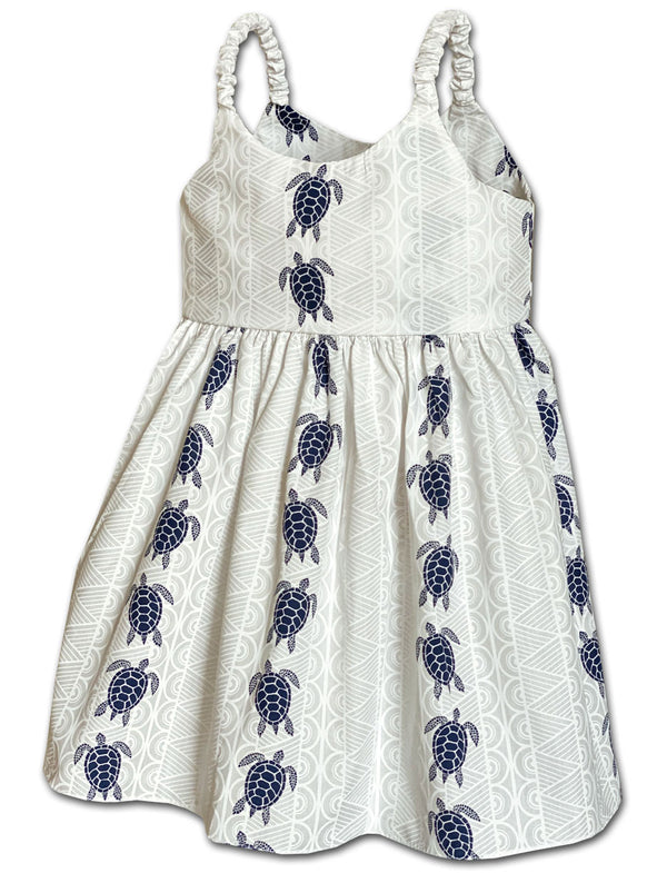 Vertical Honu Turtle Panel Girl's Hawaiian Flared Dress