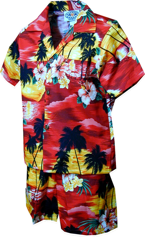Brilliant Hawaiian Sunset Boy's 2pc Hawaiian Cabana Set