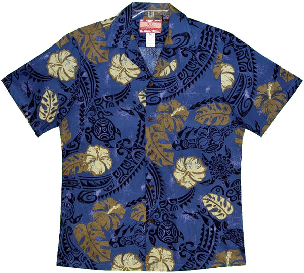 Tribal Turtle Tiki Tattoo Men's Hawaiian Shirt