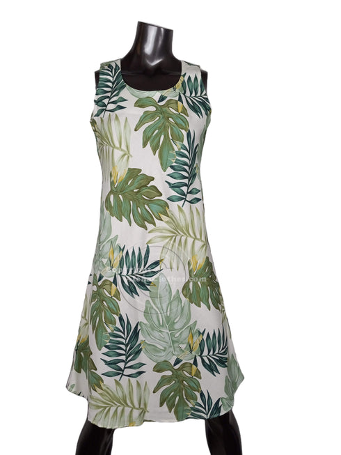 Monstera Leaves Women's Short Tank Flared Hawaiian Dress
