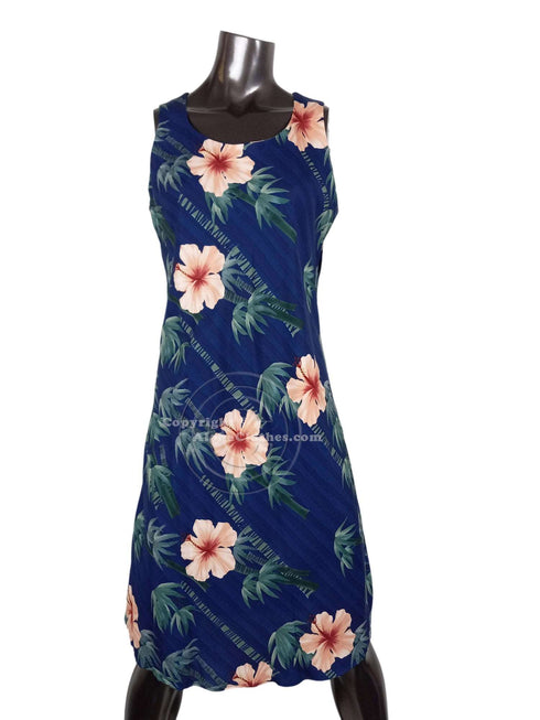 Bamboo Hibiscus Women's Short Tank Flared Hawaiian Dress