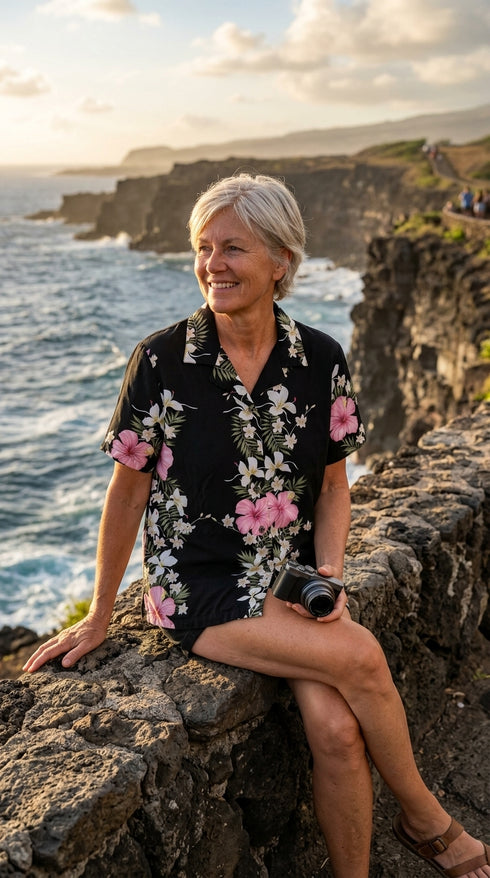 Paradise Lei Panel Women's Hawaiian Camp Shirt – 100% Rayon, Made in Hawaii | RJC