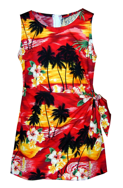 Brilliant Hawaiian Sunset Girl's Mock Wrap Hawaiian Sarong Dress