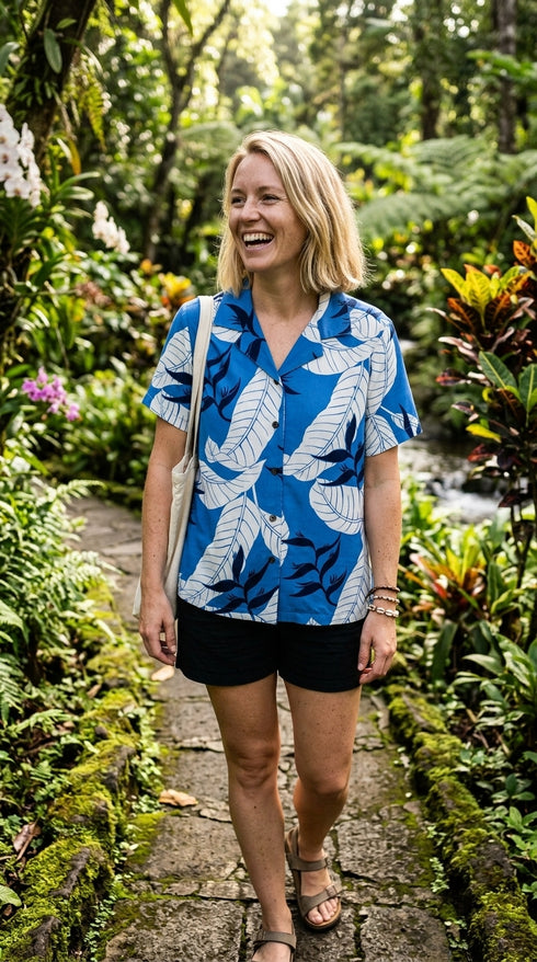 Ginger Heliconia Women's Hawaiian Camp Shirt – 100% Rayon, Made in Hawaii | RJC
