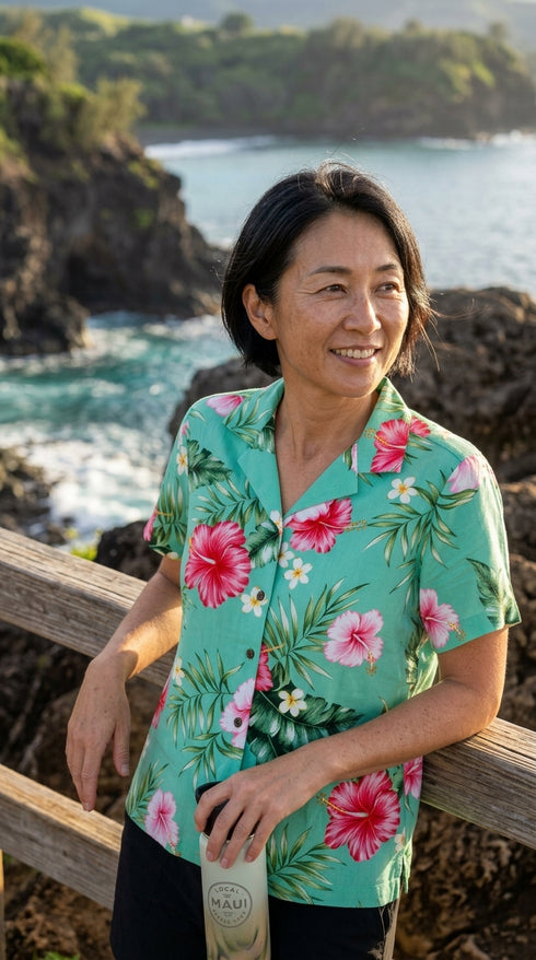 Soft Pink Hibiscus Women's Hawaiian Camp Shirt – 100% Rayon, Made in Hawaii | RJC