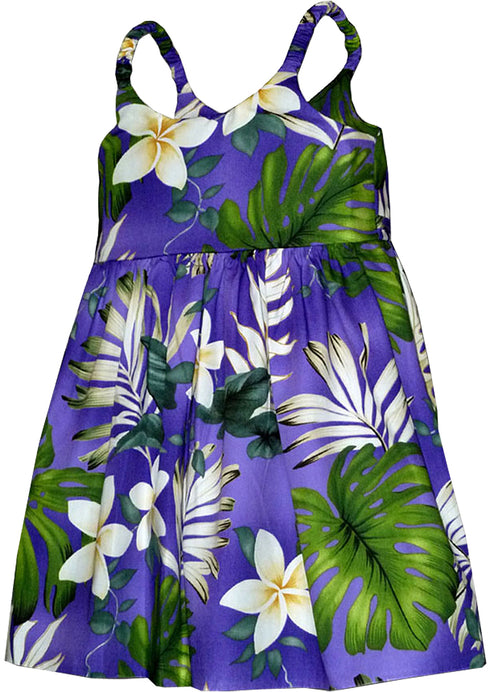 Frangipani Monstera Fern Girl's Hawaiian Flared Dress