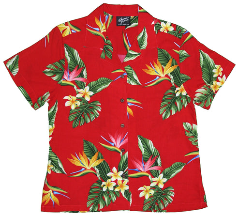 RJC Bird of Paradise Display Women's Hawaiian Camp Shirt – Rayon, Made in Hawaii