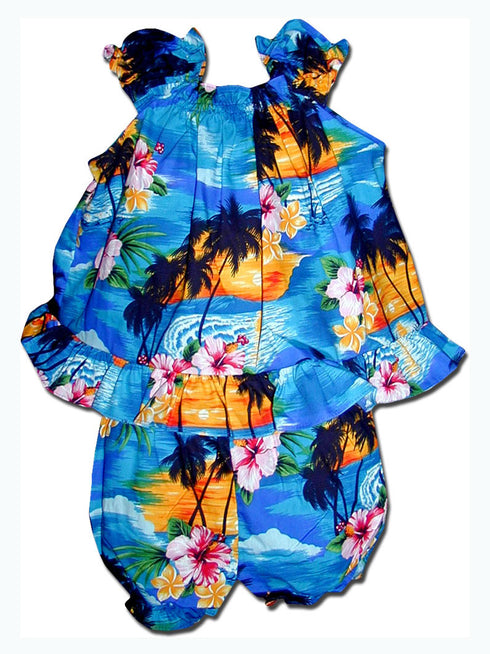 Brilliant Hawaiian Sunset Girl's 2pc Hawaiian Cabana Set