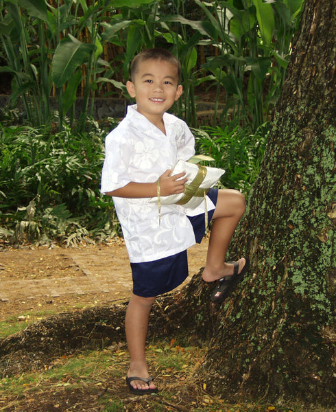 RJC Boys Classic Hibiscus Wedding White 2pc Set