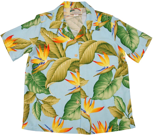 Airbrush Bird of Paradise II Women's Hawaiian Camp Shirt