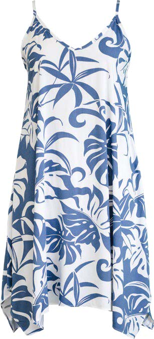 Delicate Tropical Hawaiian Scarf Hem Rayon Dress