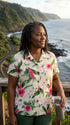 RJC White Plumeria Red Hibiscus Women's Hawaiian Camp Shirt – Rayon, Made in Hawaii