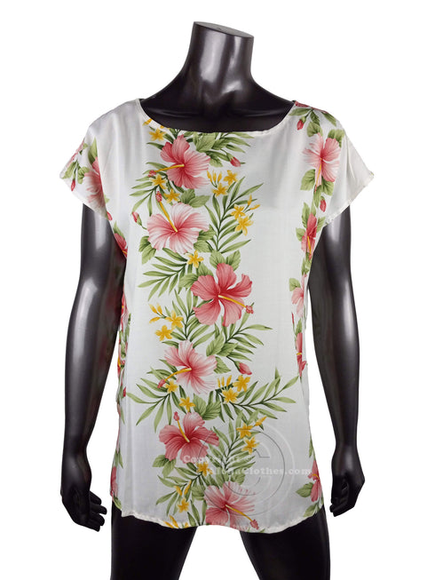 Hibiscus Plumeria Panel Women's Hawaiian Tunic Top