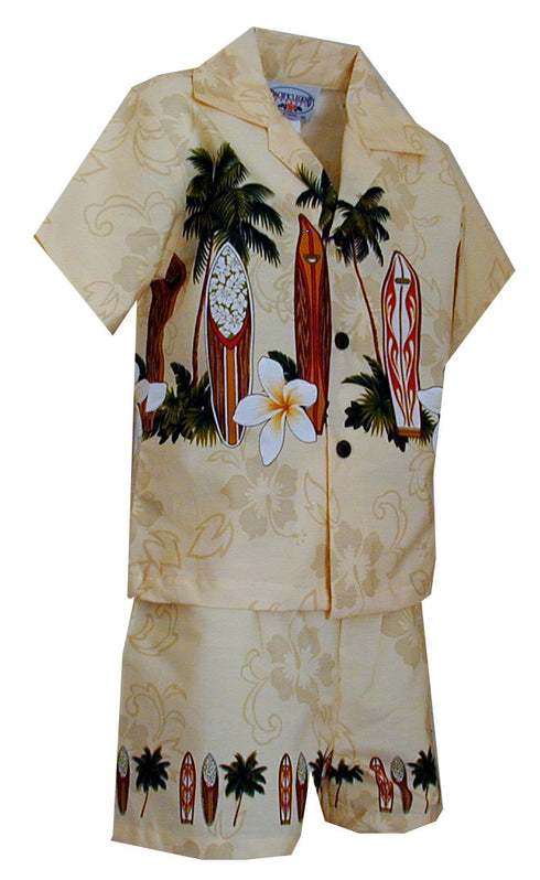 Plumeria Surfboard Palm Boy's 2pc Hawaiian Cabana Set