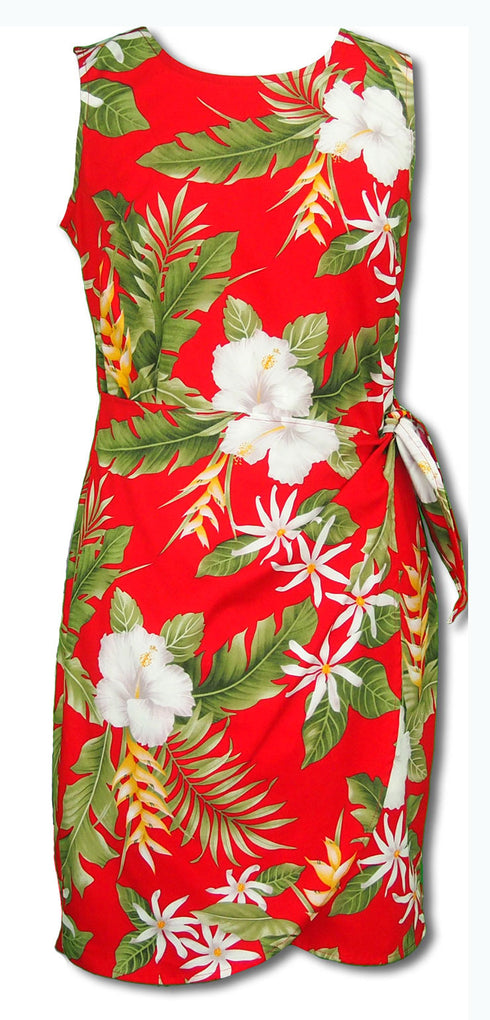 Pikake Jasmine Heliconia Women's Mock Wrap Hawaiian Sarong Dress