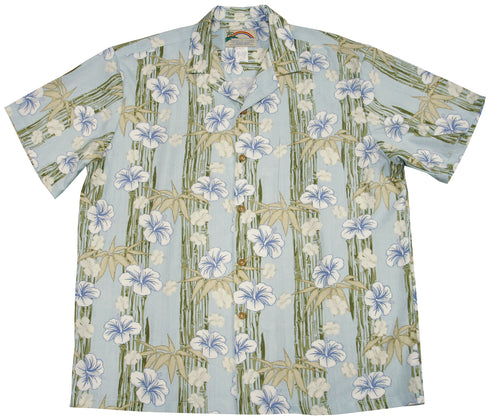 Paradise Found Men's Hibiscus Bamboo Panel Hawaiian Shirt