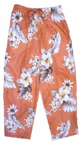 Pacific Legend Womens S to XXL Plumeria Hibiscus Feather Fern Capri Pants