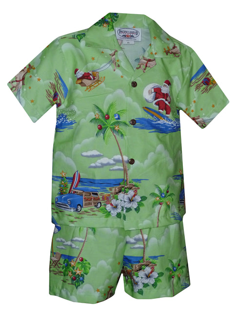 Santa's Hawaiian Christmas Vacation Boy's 2pc Hawaiian Cabana Set