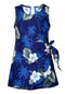 White Hibiscus Monstera Girl's Mock Wrap Hawaiian Sarong Dress