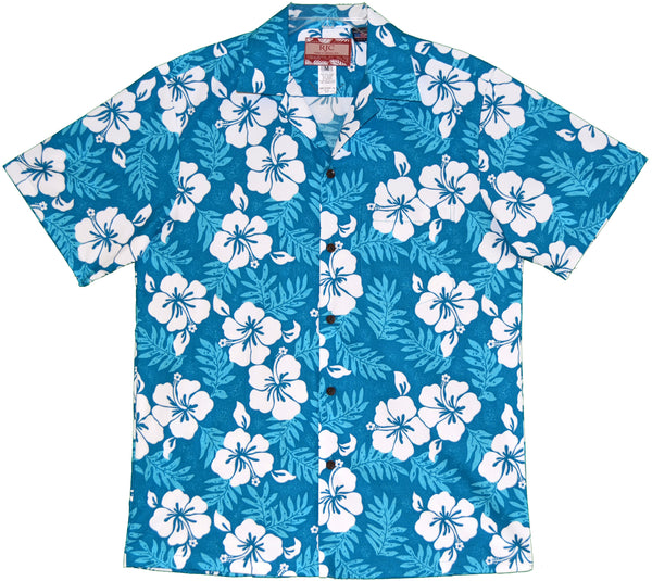 White Hibiscus Fern Men's Hawaiian Shirt