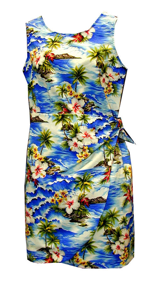 Diamond Head Ocean Wave Girl's Mock Wrap Hawaiian Sarong Dress
