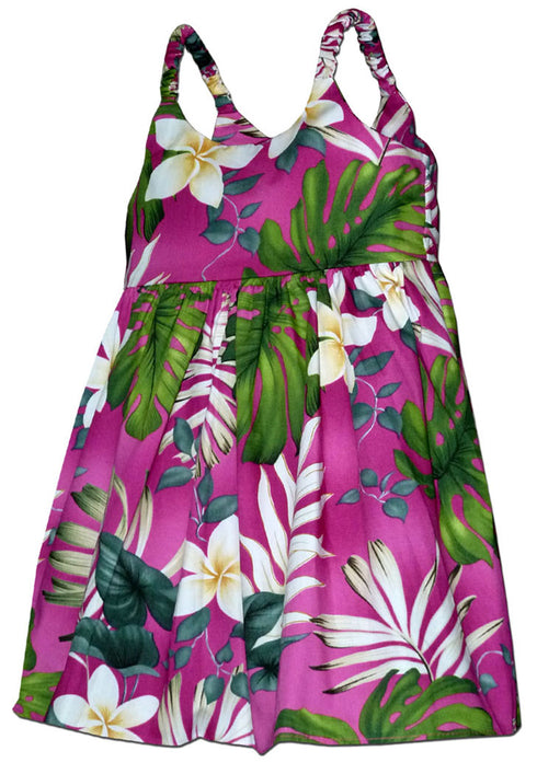 Frangipani Monstera Fern Girl's Hawaiian Flared Dress