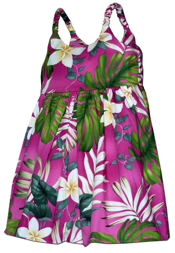 Frangipani Monstera Fern Girl's Hawaiian Flared Dress