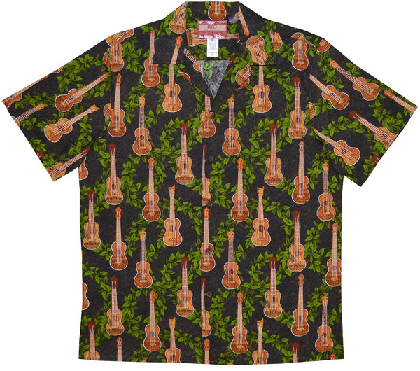 Ukulele Maile Vine Lei Men's Hawaiian Shirt
