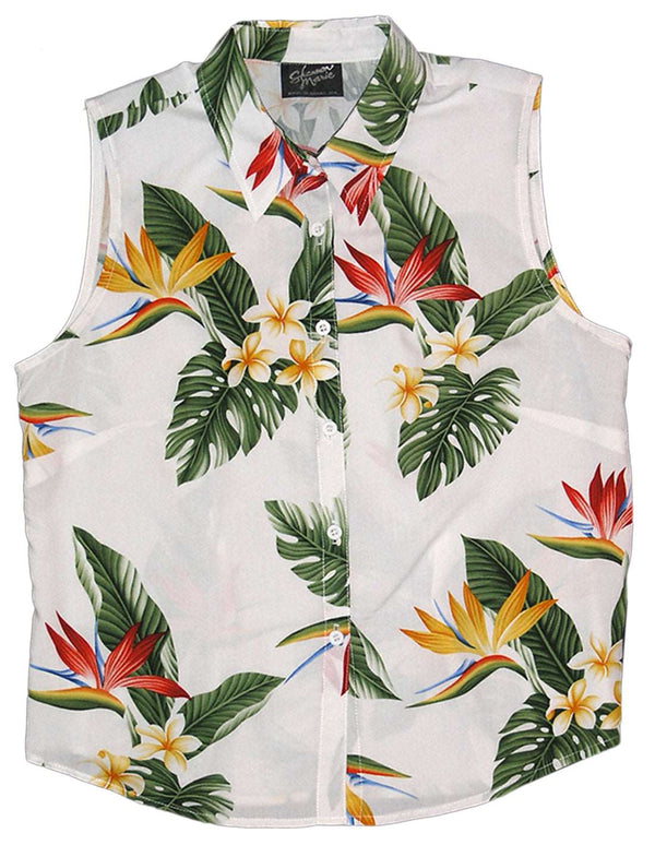 Bird of Paradise Display Women's Fitted Sleeveless Aloha Blouse - Plus Size