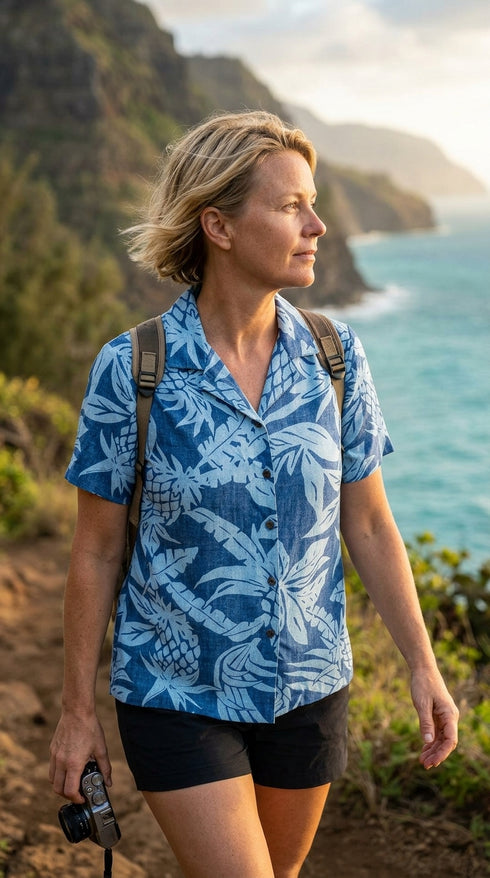 RJC Hala Pineapple Women's Hawaiian Camp Shirt – Rayon, Made in Hawaii