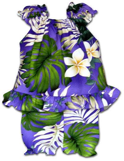 Frangipani Monstera Fern Girl's 2pc Hawaiian Cabana Set