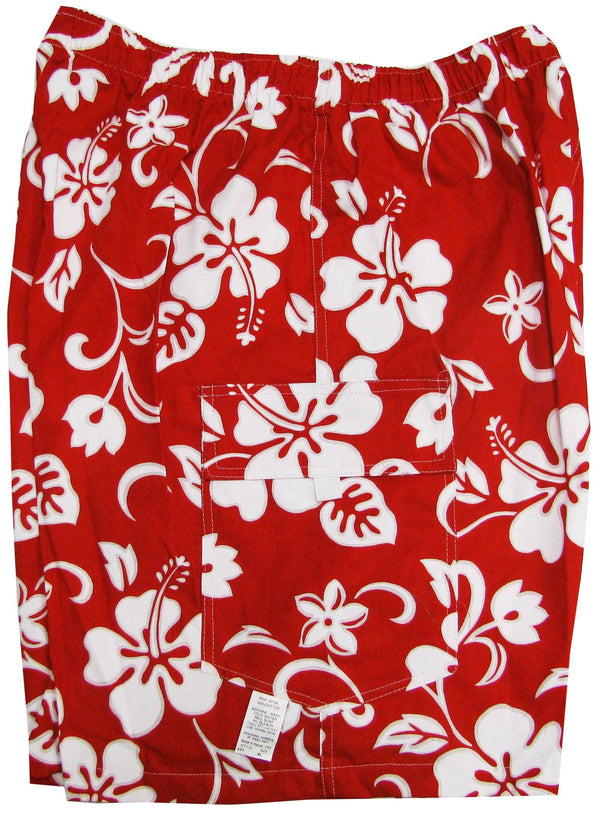 Classic Hibiscus Men's Elastic Waist 3-Pocket Cotton Shorts