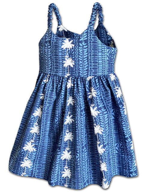 Coconut Tree Panel Girl's Hawaiian Flared Dress