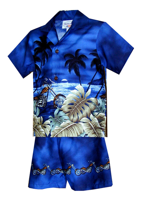 Motorcycle Hawaiian Sunset Boy's 2pc Hawaiian Cabana Set