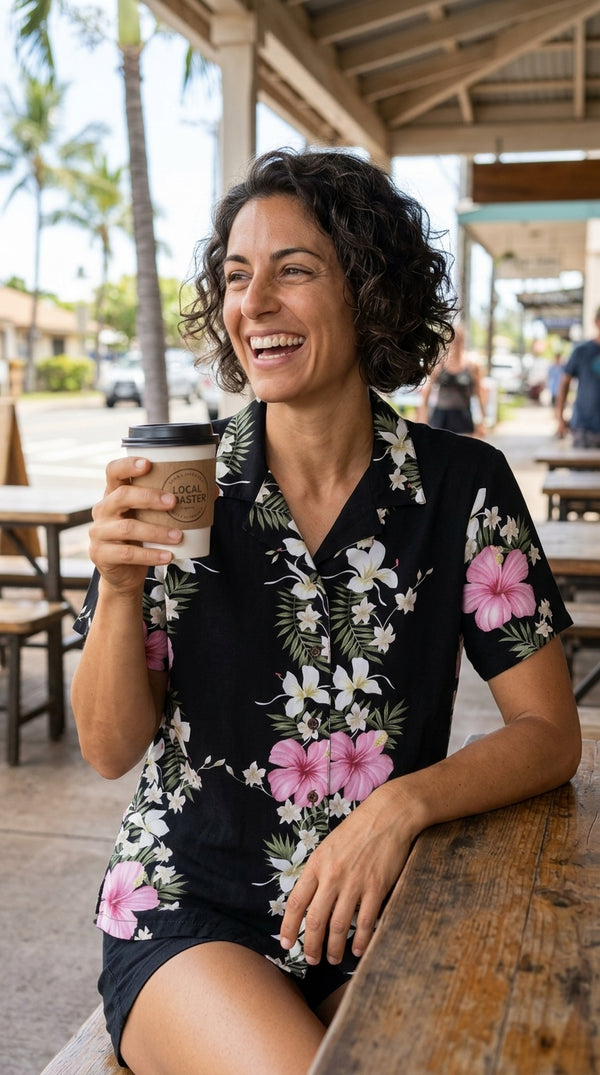 Paradise Lei Panel Women's Hawaiian Camp Shirt – 100% Rayon, Made in Hawaii | RJC