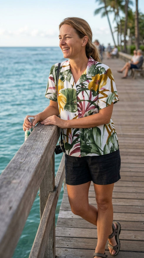 Oriental Watercolor Women's Hawaiian Camp Shirt – 100% Rayon, Made in Hawaii | RJC