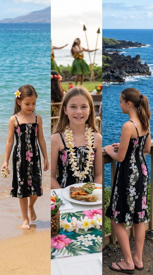 Paradise Lei Panel Girls Hawaiian Smocked Dress