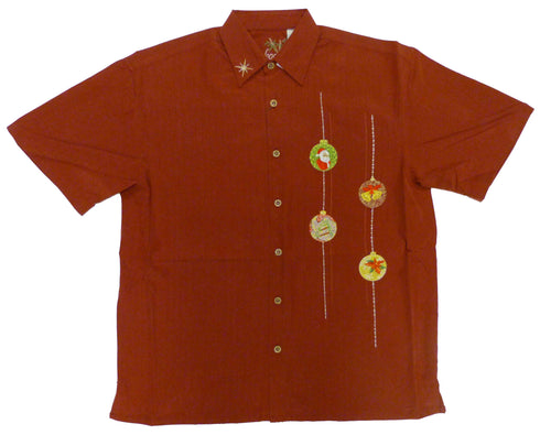 Bamboo Cay Mens Santa Ornament Embroidered Shirt