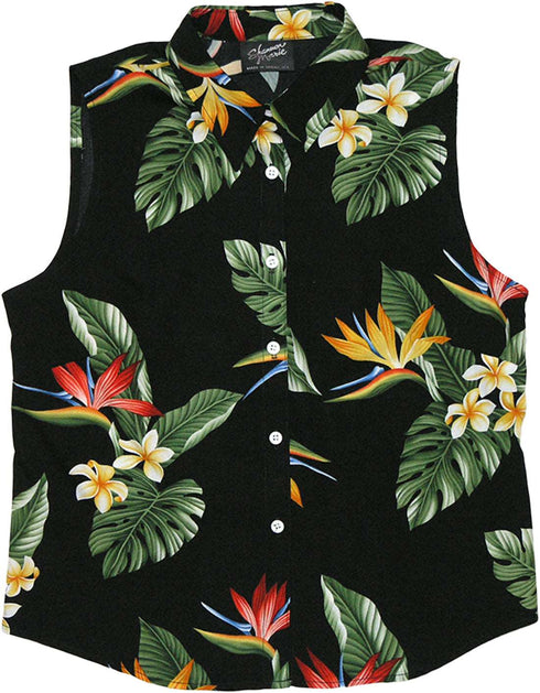 Bird of Paradise Display Women's Fitted Sleeveless Aloha Blouse - Plus Size