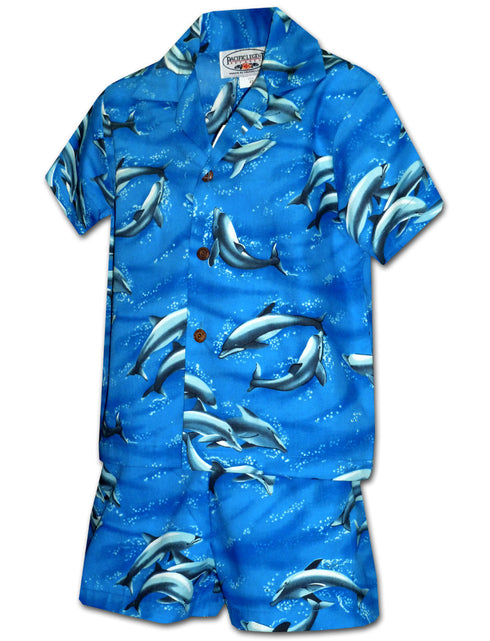 Oceanic Dolphins Boy's 2pc Hawaiian Cabana Set