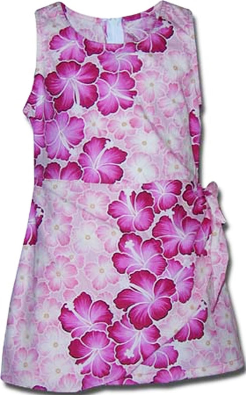 Hibiscus Beauty Girl's Mock Wrap Hawaiian Sarong Dress